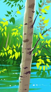 Preview wallpaper birch, tree, branches, art