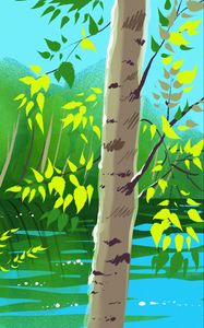 Preview wallpaper birch, tree, branches, art