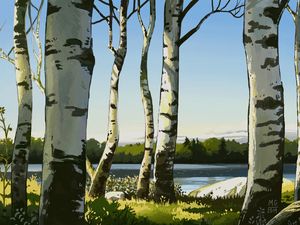 Preview wallpaper birches, trees, art