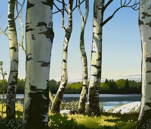 Preview wallpaper birches, trees, art