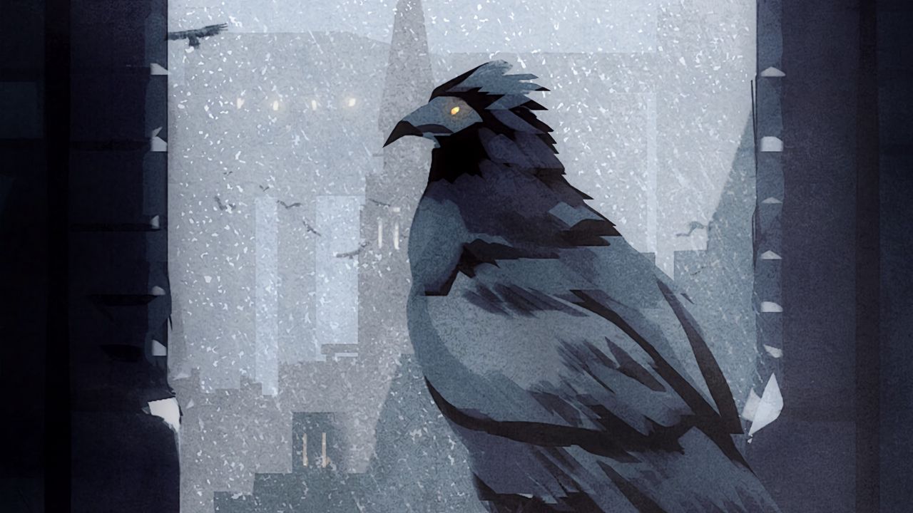 Wallpaper bird, arch, snow, castle, art