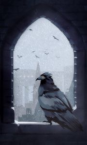 Preview wallpaper bird, arch, snow, castle, art