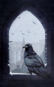 Preview wallpaper bird, arch, snow, castle, art