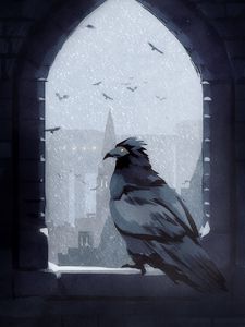 Preview wallpaper bird, arch, snow, castle, art