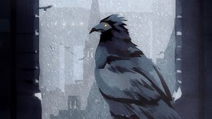 Preview wallpaper bird, arch, snow, castle, art