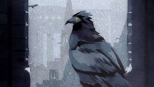 Preview wallpaper bird, arch, snow, castle, art