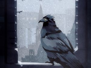 Preview wallpaper bird, arch, snow, castle, art