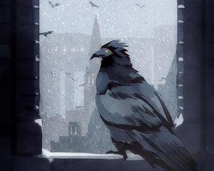 Preview wallpaper bird, arch, snow, castle, art
