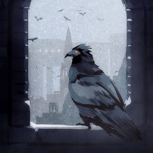 Preview wallpaper bird, arch, snow, castle, art