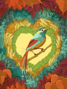 Preview wallpaper bird, art, heart, leaves