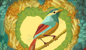 Preview wallpaper bird, art, heart, leaves