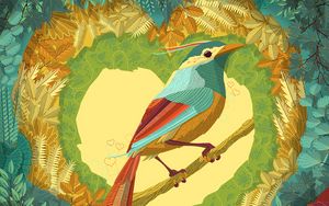 Preview wallpaper bird, art, heart, leaves