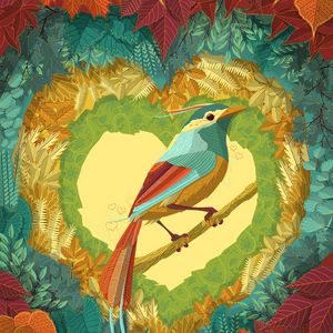 Preview wallpaper bird, art, heart, leaves
