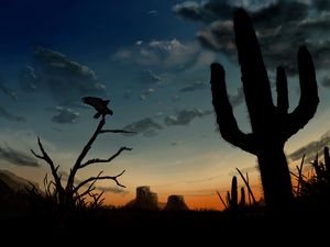 Preview wallpaper bird, predator, silhouette, dusk, art