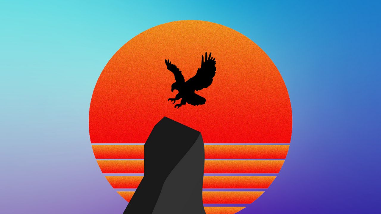 Wallpaper bird, silhouette, mountain, vector, art