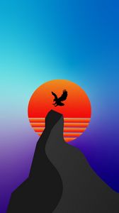 Preview wallpaper bird, silhouette, mountain, vector, art