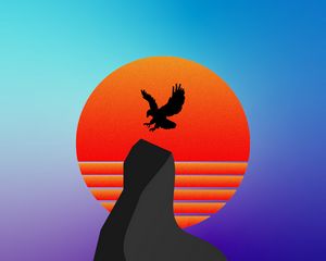 Preview wallpaper bird, silhouette, mountain, vector, art