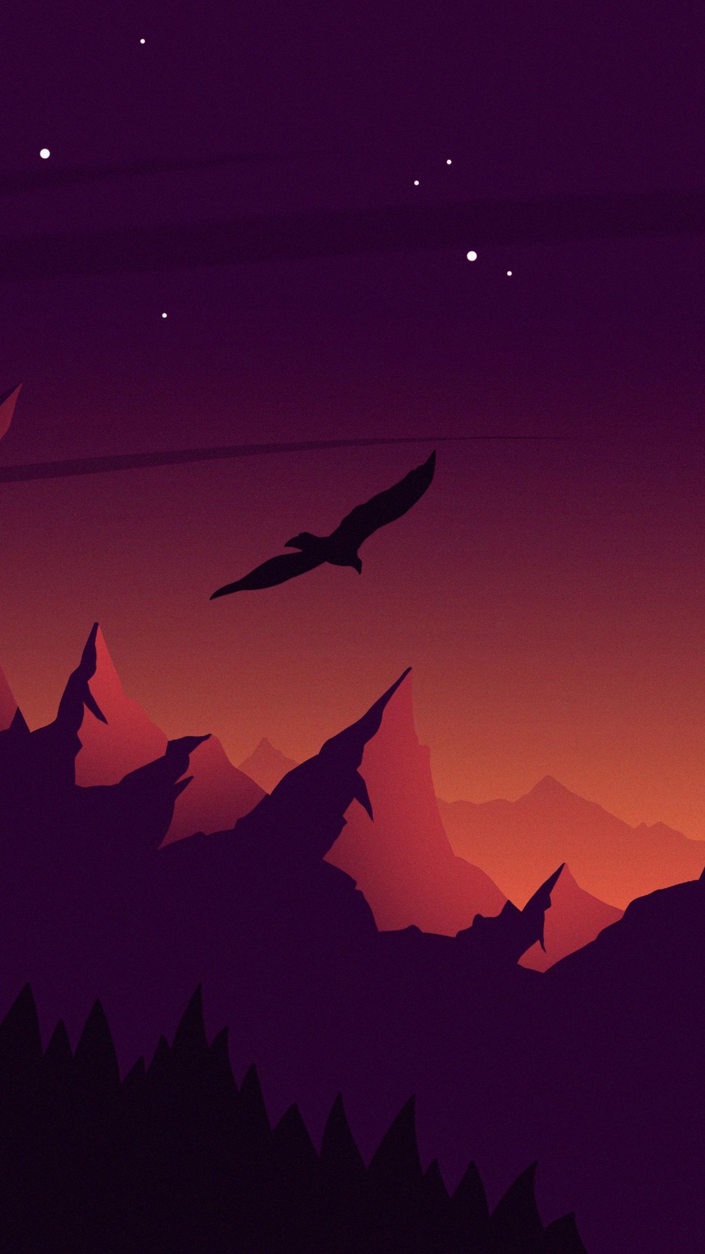 1440x2560 Wallpaper bird, silhouette, vector, mountains, art, sky