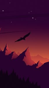 Preview wallpaper bird, silhouette, vector, mountains, art, sky