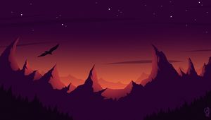Preview wallpaper bird, silhouette, vector, mountains, art, sky