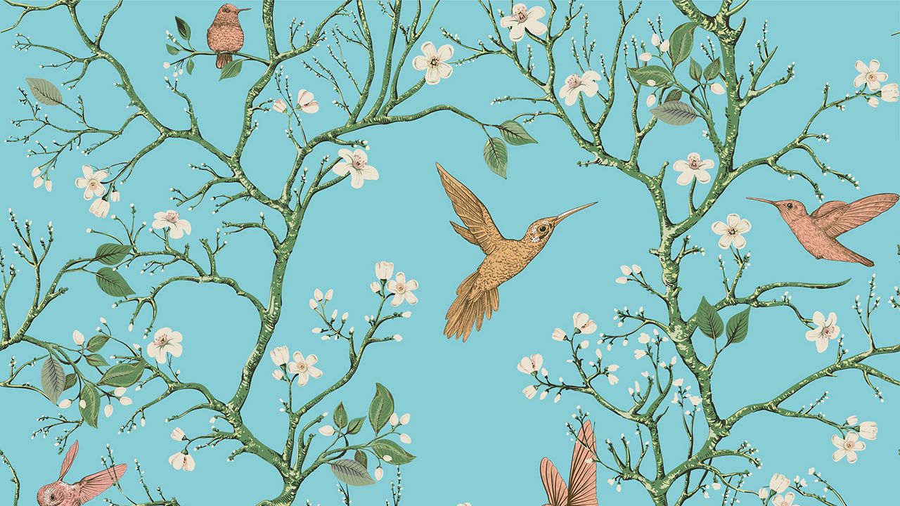 Wallpaper birds, branches, flowers, spring, pattern