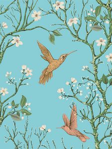 Preview wallpaper birds, branches, flowers, spring, pattern