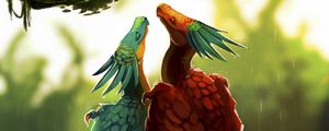 Preview wallpaper birds, dragons, art, fiction, colorful, pair, rain