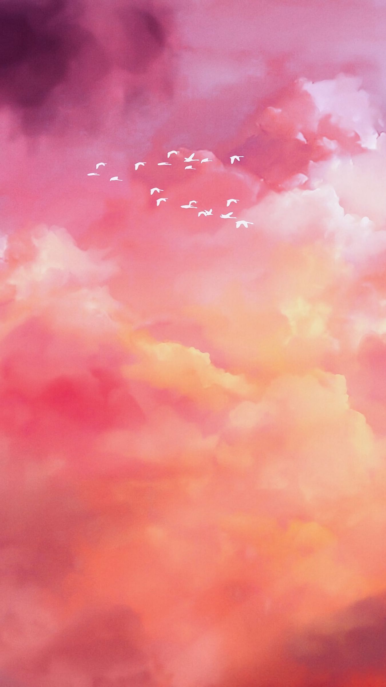 1350x2400 Wallpaper birds, flock, pink, sky
