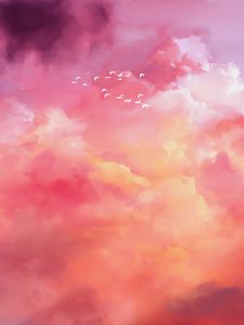 Preview wallpaper birds, flock, pink, sky
