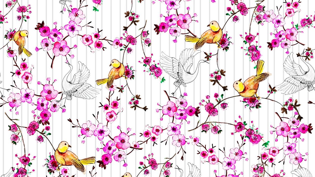 Wallpaper birds, flowers, pattern, art