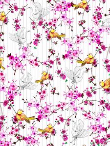 Preview wallpaper birds, flowers, pattern, art