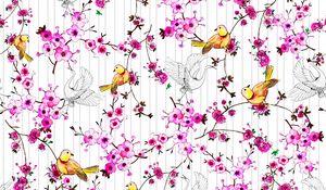 Preview wallpaper birds, flowers, pattern, art