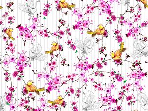 Preview wallpaper birds, flowers, pattern, art
