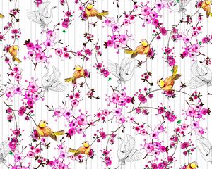 Preview wallpaper birds, flowers, pattern, art