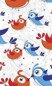 Preview wallpaper birds, patterns, blue, orange