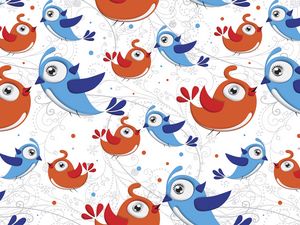 Preview wallpaper birds, patterns, blue, orange