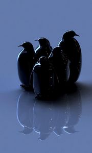 Preview wallpaper birds, penguins, reflection, figure