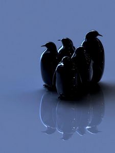 Preview wallpaper birds, penguins, reflection, figure