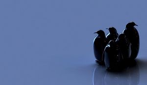 Preview wallpaper birds, penguins, reflection, figure