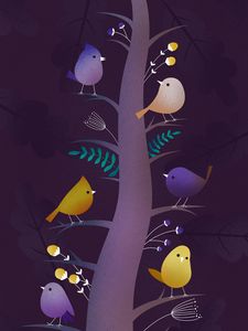Preview wallpaper birds, tree, art, branches