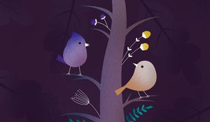 Preview wallpaper birds, tree, art, branches