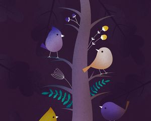 Preview wallpaper birds, tree, art, branches