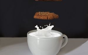Preview wallpaper biscuits, milk, cup, drop, dessert