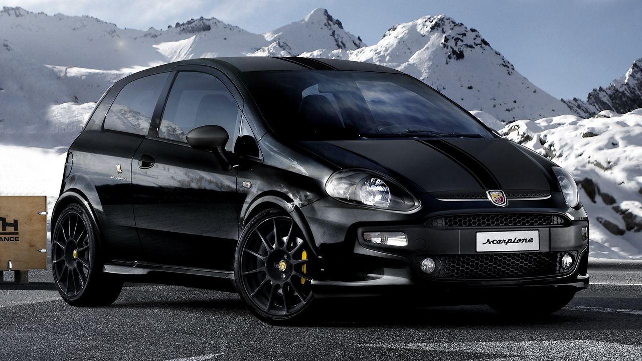 Wallpaper black, stylish car, side view of the mountains, abarth, scorpione