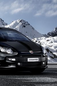 Preview wallpaper black, stylish car, side view of the mountains, abarth, scorpione