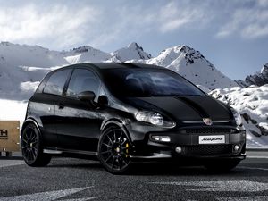 Preview wallpaper black, stylish car, side view of the mountains, abarth, scorpione