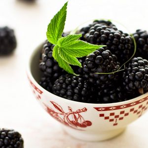 Preview wallpaper blackberry, bowl, leaves