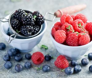 Preview wallpaper blackberry, raspberry, berry, bowl