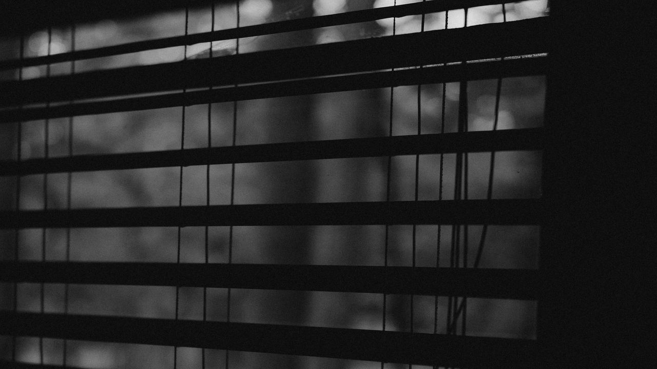 Wallpaper blinds, window, stripes, bw, dark