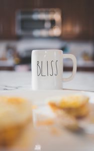 Preview wallpaper bliss, word, mug, inscription